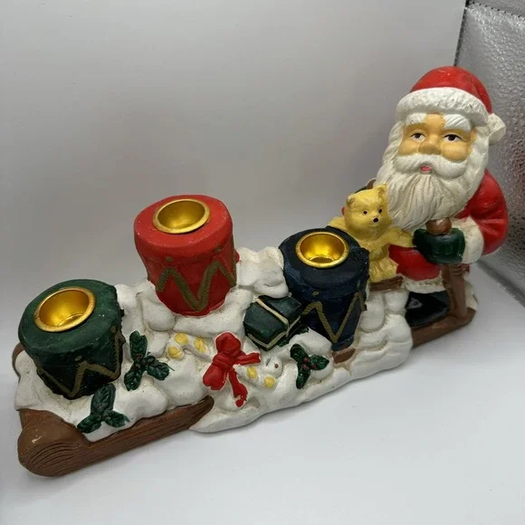 World Bazaars Holiday Collection Ceramic Santa 3 Taper Candle Holder WITH BOX - Picture 3 of 8